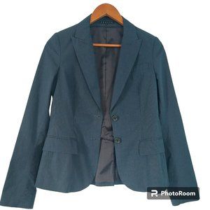 Theory Blazer Navy Blue Fitted Pinstripes Women Size 6 Cotton Lined Pockets USA